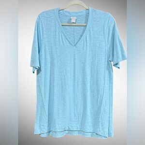 Chico's Seamed Slub Seamed Elbow Tee Top Poolside Blue Knit Women's 2 (L)